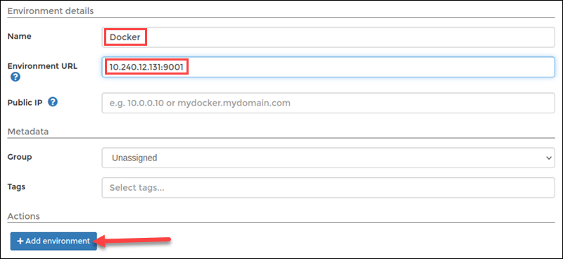 Setting up a new environment to connect with Portainer Server.