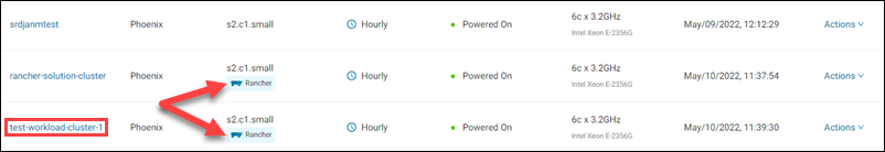 Location of Rancher server tags in the Servers section of the portal.