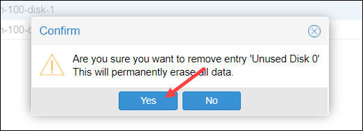 Confirming the deletion of VM disk on Proxmox