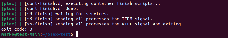 The Plex server exiting to the command prompt.