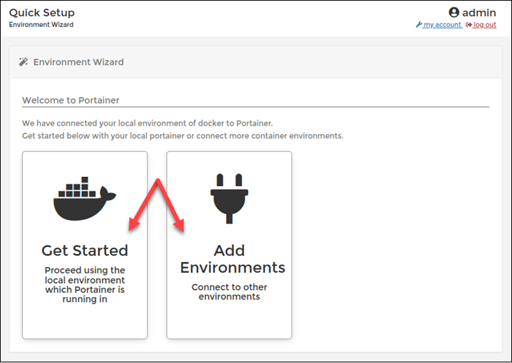Starting the Environment Wizard in Portainer.