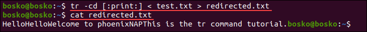 Redirecting the tr command output to a file.