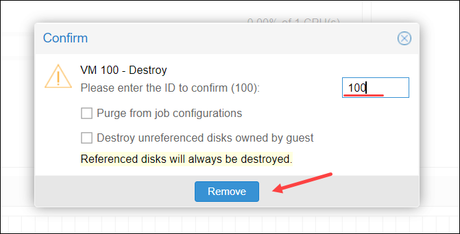 Remove a virtual machine in Proxmox.