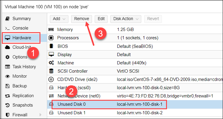 Delete VM disk on Proxmox.