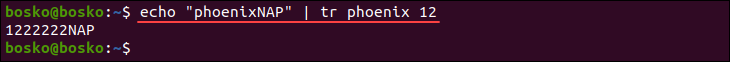 Replacing characters using the tr command.