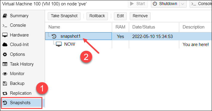 Select the snapshot you want to delete.