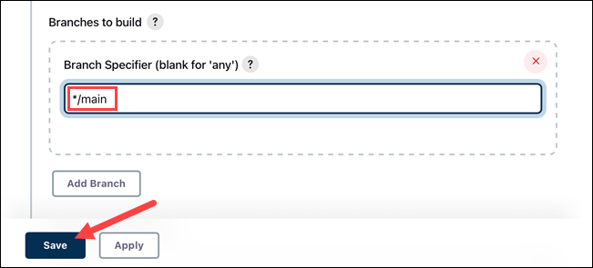Git branch specifier