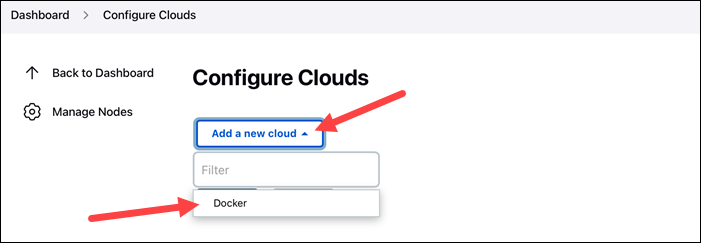 Choosing Docker from the new cloud list.