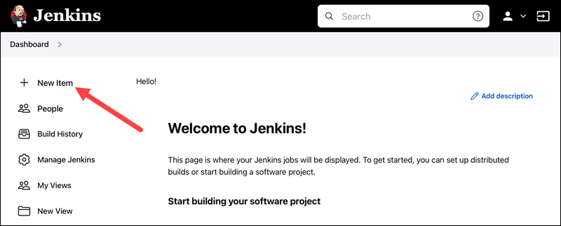 Jenkins dashboard new item