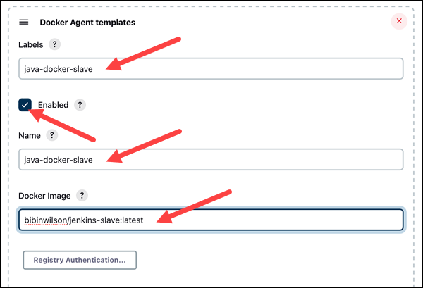 Configuring the Docker Agent template.
