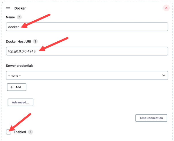 Providing the name and URI for the Docker host.