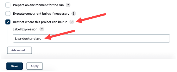 Restricting where the project can be run in Jenkins.