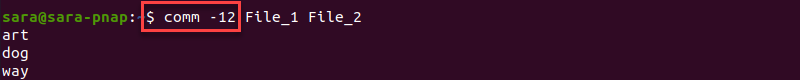 comm -12 Terminal Output