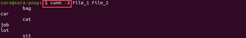 comm -3 Terminal Output