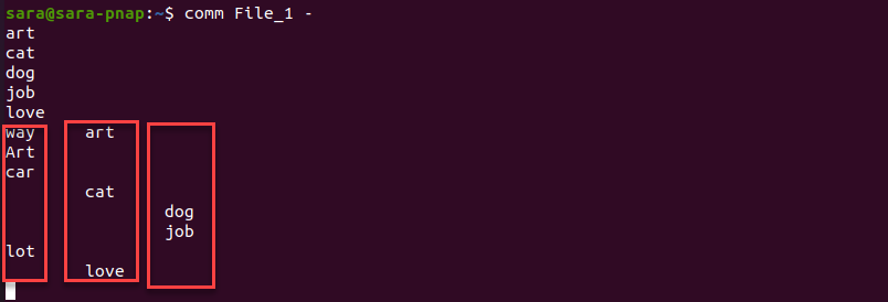 comm Hyphen File_1 standard Input Terminal Output