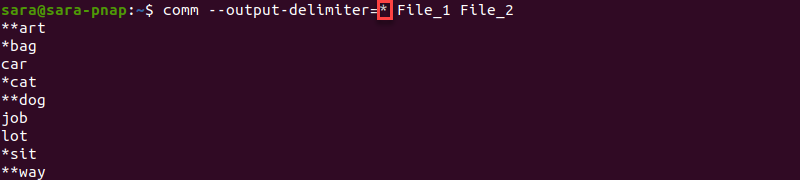comm Output Delimiter Terminal Output
