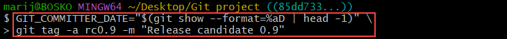 Creating a tag with an old date.