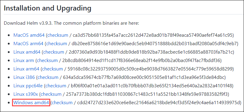 Downloading Helm for Windows from the official GitHub page.