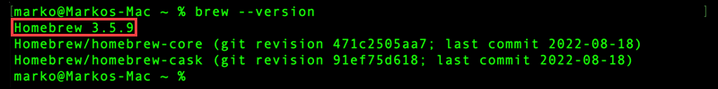 Checking the Homebrew version.