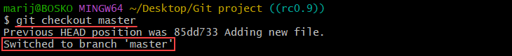 Switching HEAD to master in Git.