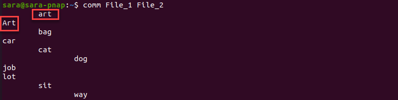 The comm Command Case Sensitive Terminal Output