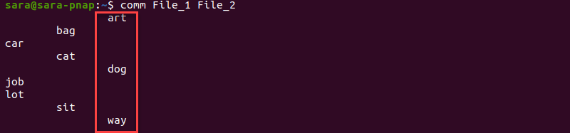 The comm Command Terminal Output Column 3