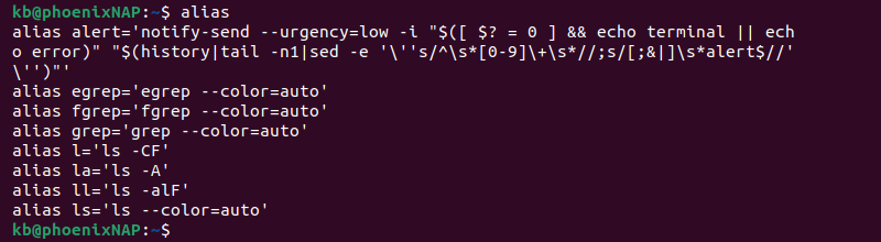 alias terminal output