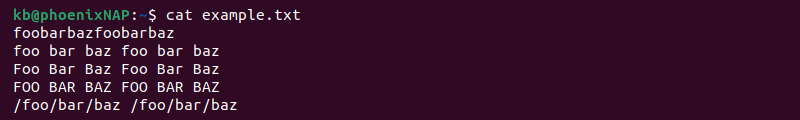 cat example.txt sed file terminal output
