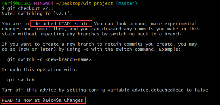 Checking out a Git tag.