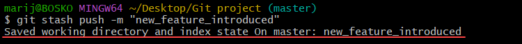 Creating a Git stash with a message.