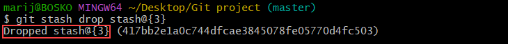 Deleting a single Git stash.