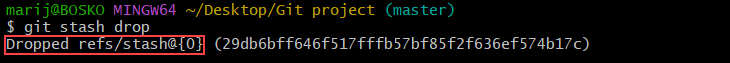 Drop the most recently created Git stash.