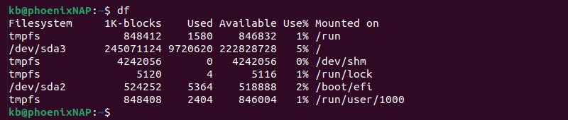 df terminal output