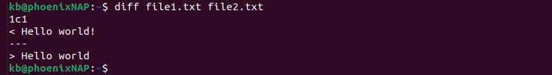 diff file1.txt file2.txt terminal output
