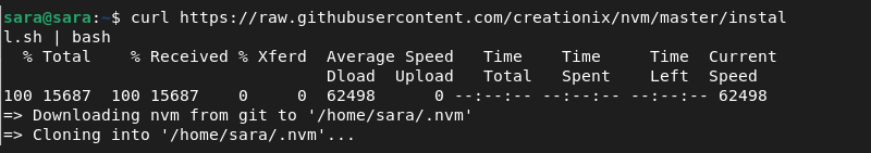 Download NVM installer terminal output