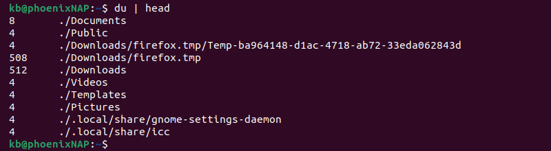 du head terminal output