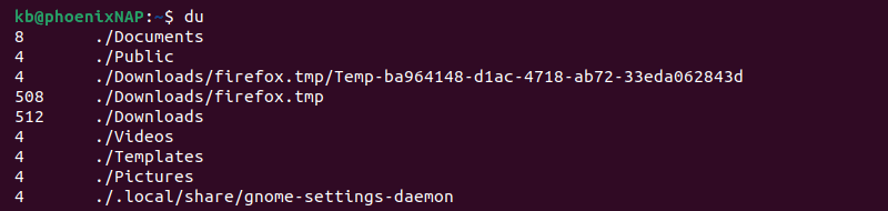 du terminal output