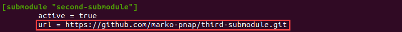 Editing a submodule entry in .git/config.