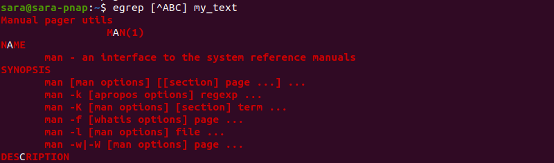 egrep caret and bracket expressions terminal output