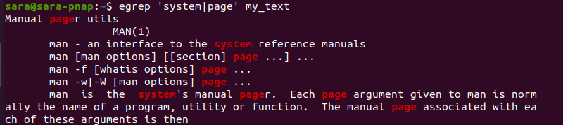 egrep piping expressions terminal output