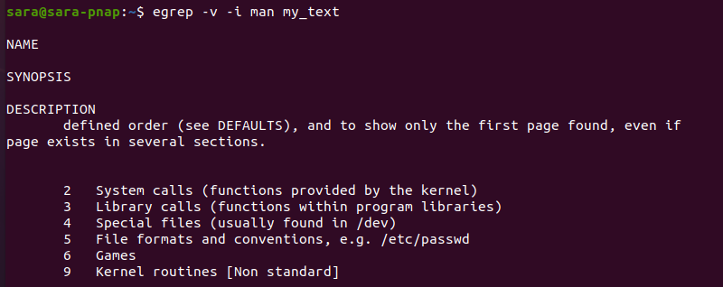 egrep v terminal output