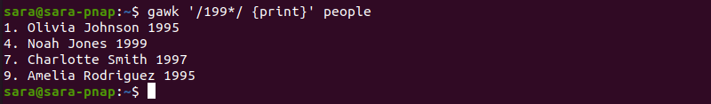 gawk 199 print terminal output