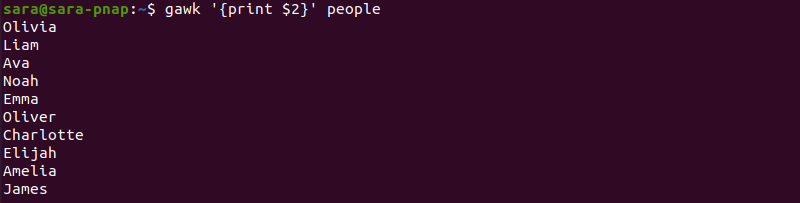 gawk $2 terminal output