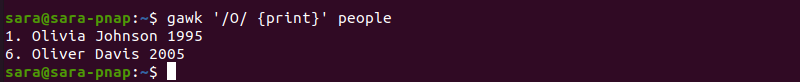 gawk O print terminal output