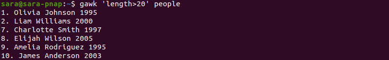 gawk length longer lines terminal output