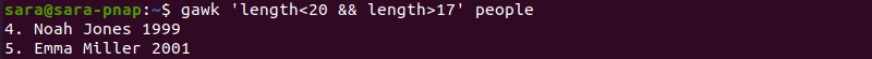 gawk length terminal output