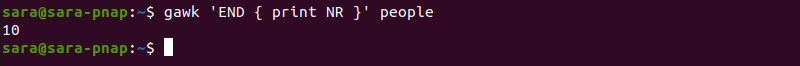 gawk line count terminal output