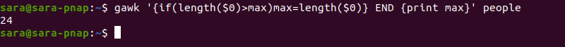 gawk the longest line terminal output