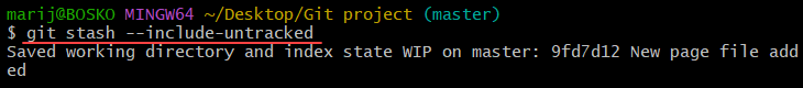 Include untracked files when stashing.