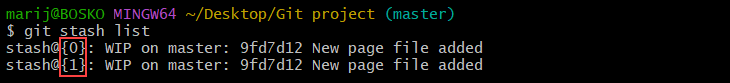 Listing existing stashes in Git.